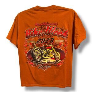 Anvil Daytona Beach Bike Week 2023 Orange Tee 82nd Anniversary M Unisex‎